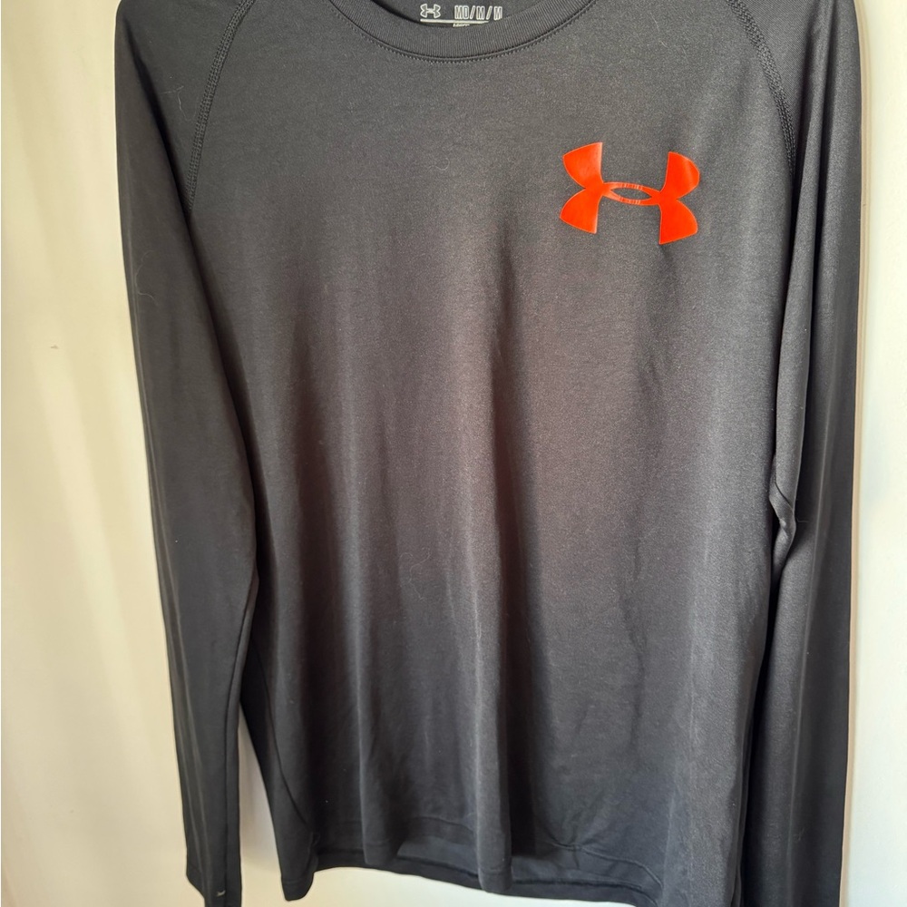 Under Armour Men's Charcoal Long Sleeve Tee with Red Logo